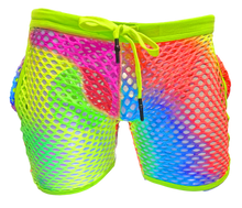 Load image into Gallery viewer, Neon Fishnet Shorts - Rainbow Tie Dye
