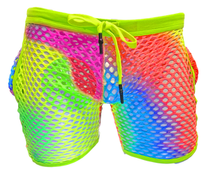 Neon Fishnet Shorts - Rainbow Tie Dye