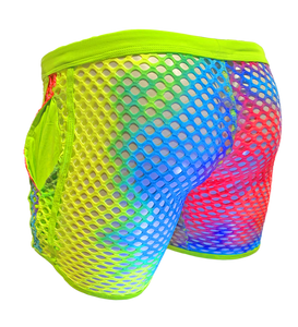 Neon Fishnet Shorts - Rainbow Tie Dye