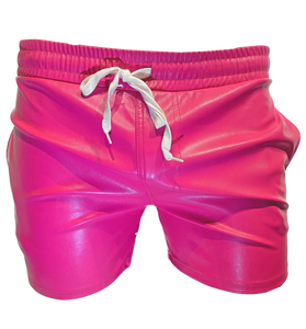 Metallic Faux Leather Shorts - Hot Pink