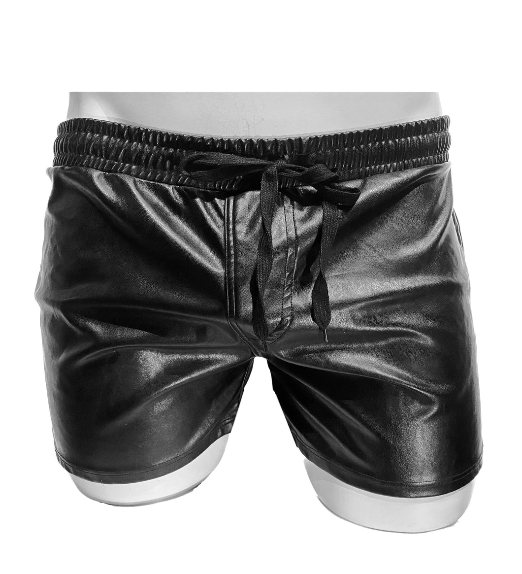 Metallic Faux Leather Shorts - Black