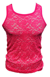 Hot Pink Lace - See Through Sexy Mesh Men's Tank