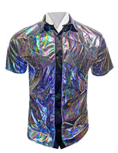 Load image into Gallery viewer, Metallic Oil-Slick Short Sleeve Button-Up
