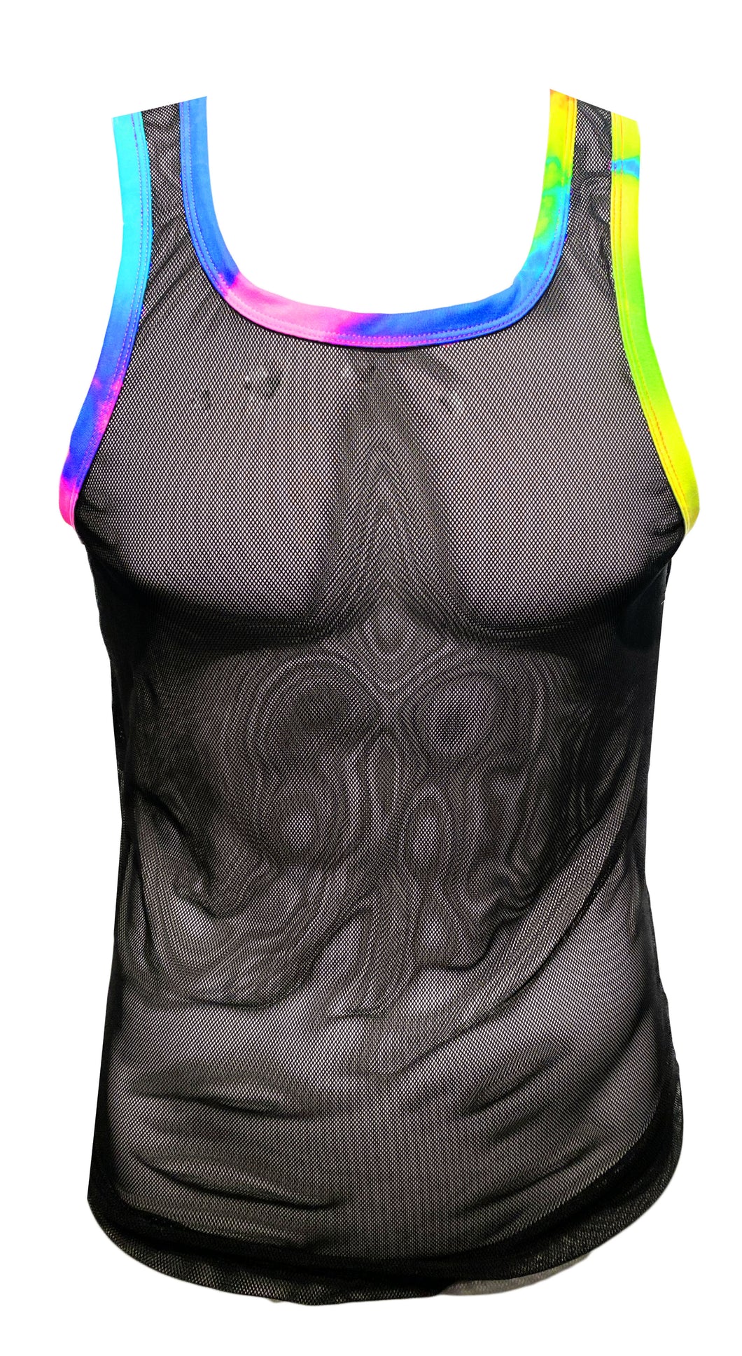 Contrast Trim Mesh Tank - Black Rainbow