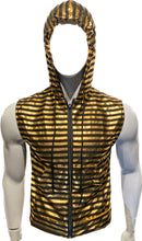 Load image into Gallery viewer, Metallic Zip Up Hooded Vest - Black Gold Stripes
