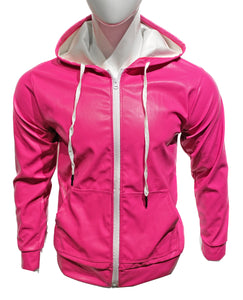 Metallic Faux Leather Hoodie - Hot Pink