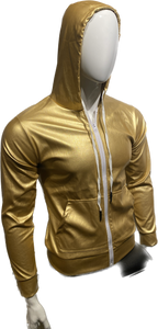 Metallic Faux Leather Hoodie - Gold