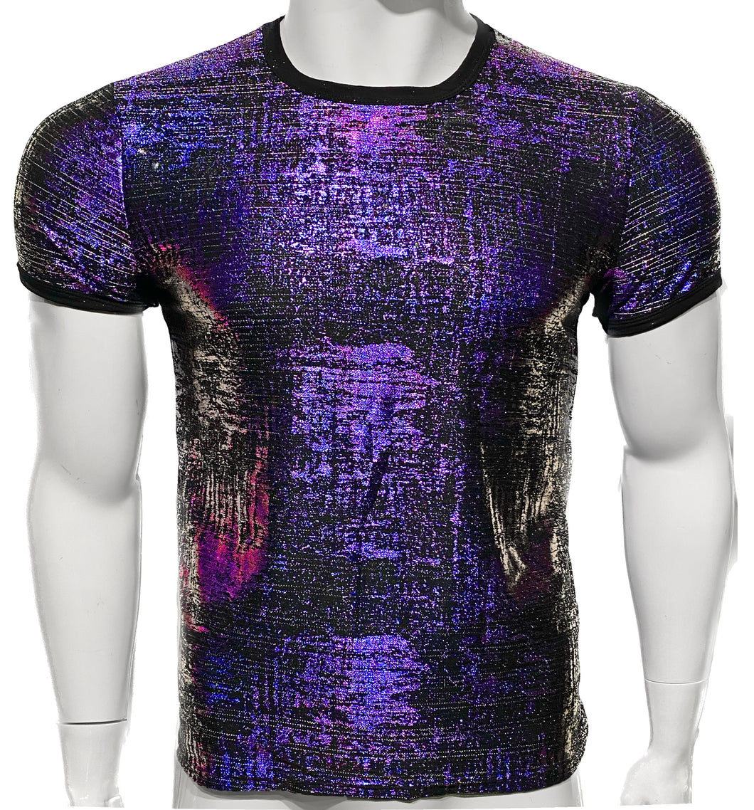 Metallic Leaf Short Sleeve Tee - Black Purple