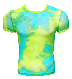 Tie Dye Fine Net Tee - Lime Blue