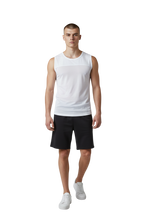 Load image into Gallery viewer, Model wearing white mesh tank top with a solid cotton section at the top
