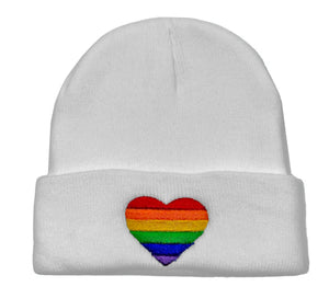 Rainbow Heart Beanie - White