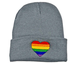 Rainbow Heart Beanie - Grey