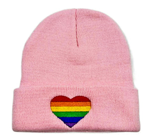 Rainbow Heart Beanie - Pink