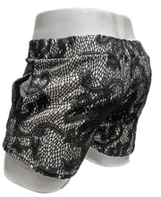 Load image into Gallery viewer, Made in SF Short Shorts Black and White Embroidered Lace
