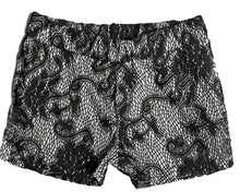 Load image into Gallery viewer, Made in SF Short Shorts Black and White Embroidered Lace
