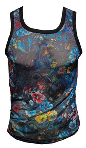 Mesh Floral Print Tank - Black