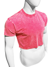 Load image into Gallery viewer, Acid wash cotton crop tee in hot pink, worn by a white mannequin
