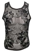 Load image into Gallery viewer, Embroidered Ribbon Mesh Tank - Black Black
