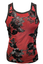 Load image into Gallery viewer, Embroidered Ribbon Mesh Tank - Red Black
