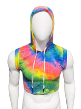 Load image into Gallery viewer, Rainbow Tie Dye Hooded Crop Tank
