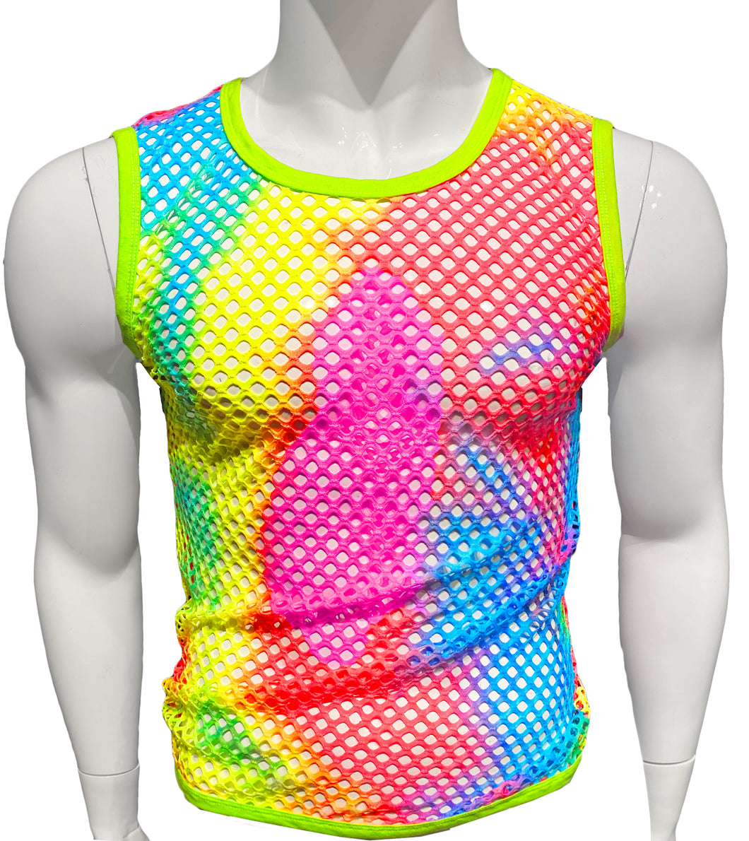 Fishnet Muscle Tank - Rainbow Tie Dye