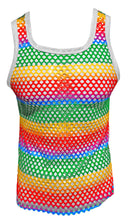 Load image into Gallery viewer, Fishnet Tank - Rainbow Stripes White Trim
