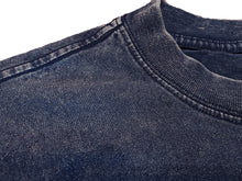 Load image into Gallery viewer, Close up of neckline of slate blue acid wash cotton crop t-shirt
