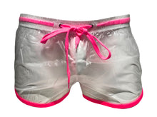 Load image into Gallery viewer, See Through Plastic Shorts With Pink Trim
