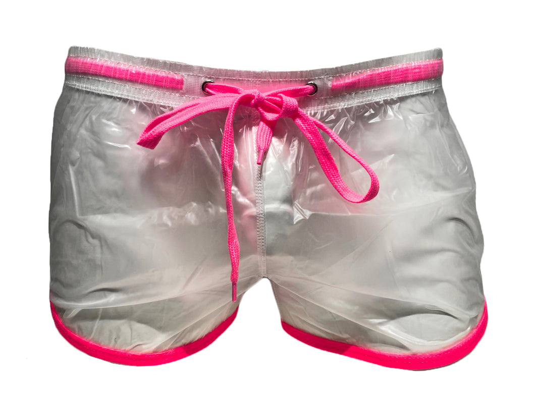See Through Plastic Shorts With Pink Trim