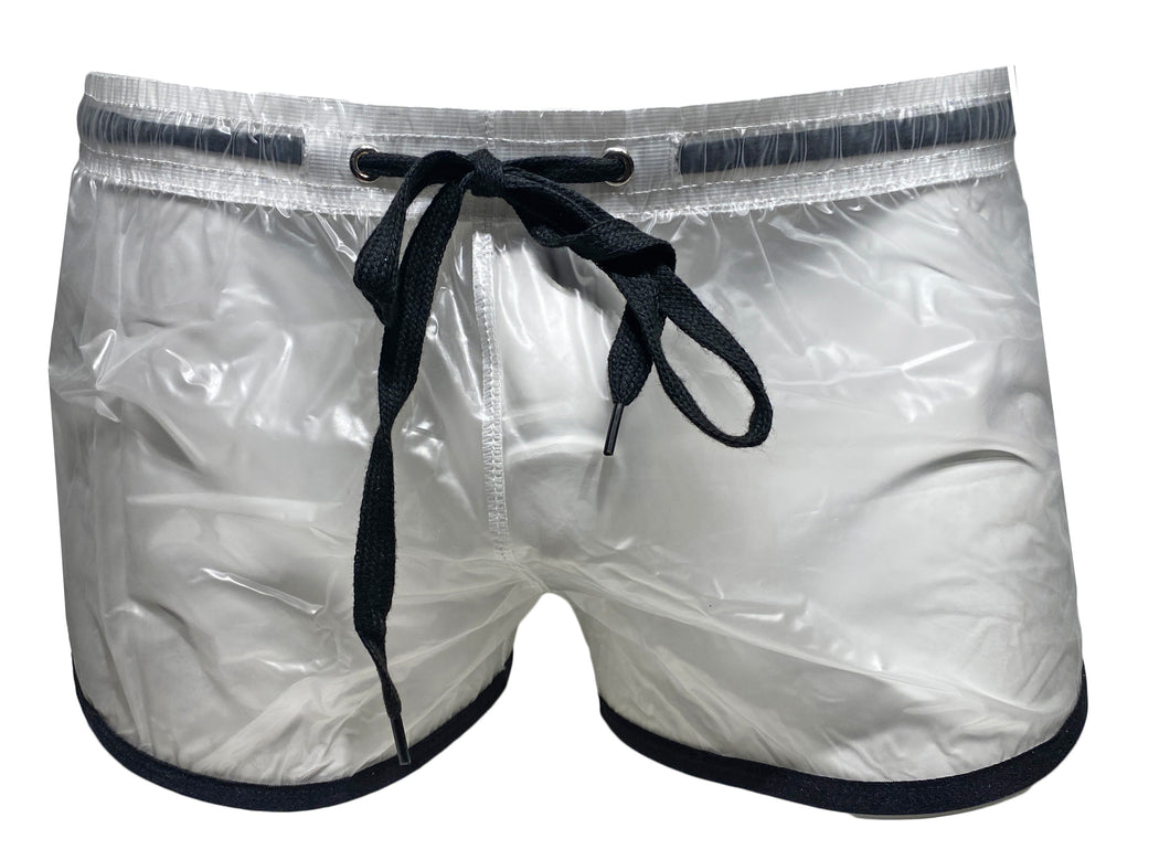 See Through Plastic Shorts With Black Trim