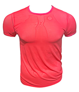 Fine Mesh - Fishnet See Through Sexy Men's Tee T-shirt - Hot Neon Pink