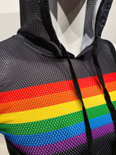 Load image into Gallery viewer, Rainbow Chest Stripe Sports Mesh Hooded Tank- Black
