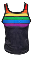 Load image into Gallery viewer, Rainbow Top Stripes Sports Mesh Tank - BLACK
