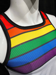 Rainbow Top Stripes Sports Mesh Tank - WHITE