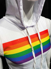 Load image into Gallery viewer, Rainbow Chest Stripe Sports Mesh Hooded Tank - White
