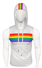 Load image into Gallery viewer, Rainbow Chest Stripe Sports Mesh Hooded Tank - White
