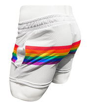 Load image into Gallery viewer, Rainbow Stripe Mesh Shorts - WHITE
