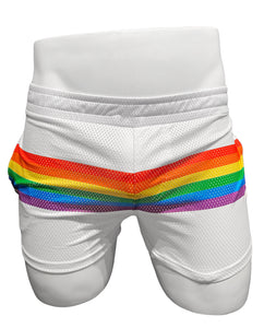 Rainbow Stripe Mesh Shorts - WHITE