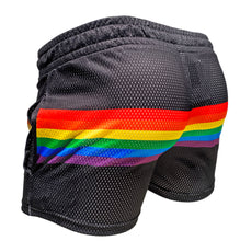 Load image into Gallery viewer, Rainbow Stripe Mesh Shorts - Black
