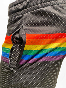 Rainbow Stripe Mesh Shorts - Black