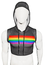Load image into Gallery viewer, Rainbow Chest Stripe Hooded Sports Mesh Crop Tank - Black

