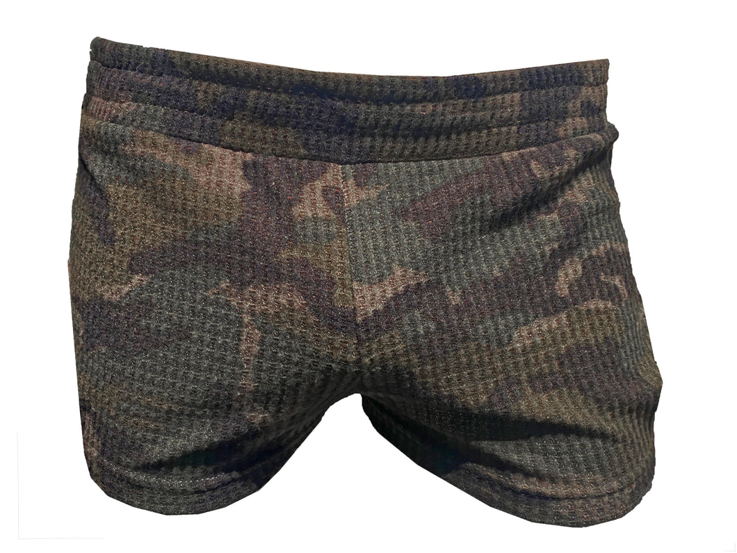 Open Side Shorts - Camo textured cotton