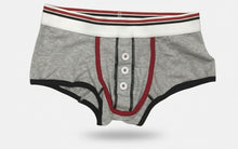 Load image into Gallery viewer, Light gray men's underwear with a striped waistband on a white background
