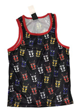 Load image into Gallery viewer, Black tank top with colorful "puppy mask" pattern 
