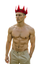 Load image into Gallery viewer, Man wearing a red crown with attached spikes
