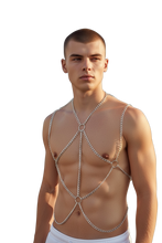 Load image into Gallery viewer, Man wearing a chain body harness with a diamond shaped pattern
