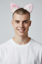 Load image into Gallery viewer, Person wearing a pink faux fur cat ears headband
