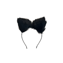Load image into Gallery viewer, Black fluffy cat ears attached to a black headband 
