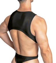 Load image into Gallery viewer, Rear view of model wearing one-piece bodysuit, showing the opening in the lower back area
