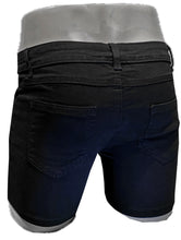 Load image into Gallery viewer, Rear view of black jean shorts on a mannequin
